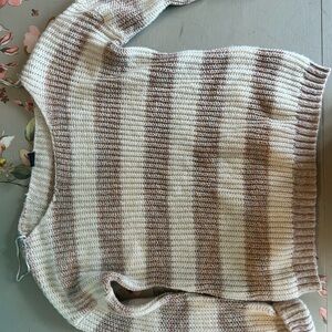 Striped Knit Sweater - Cream and Brown